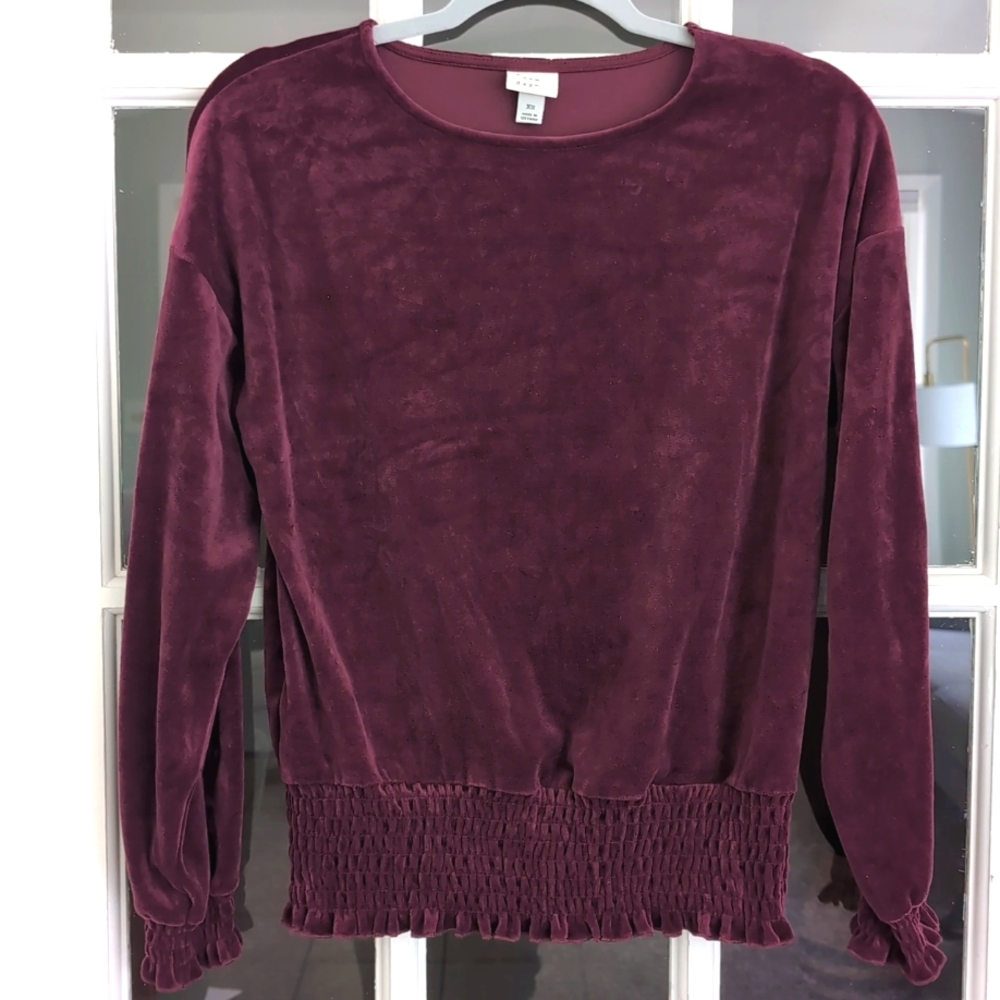 Women's XS A New Day Velvet Long Long Sleeve Top Stretchy Sleeve Cuffs